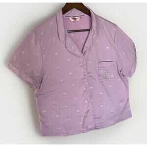 Juicy Couture Sleepwear Pink Heart Button Up Top Women’s XL Rhinestone Logo Pj